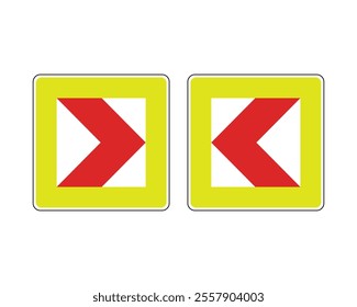 Highly Dangerous Curve Sign Featuring a Triangular Shape with Red Border and Black Chevron Arrows, Indicating a Particularly Sharp or Dangerous Turn, Available as a Vector File