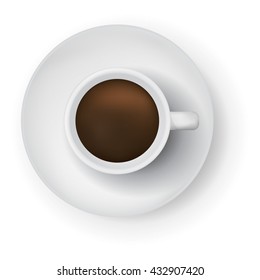 Highly detail coffee cup or teacup icon in top view in white isolated background, create by vector