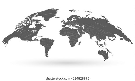 Highly Detailed 3D Map of the World in Monochrome. Vector Illustration
