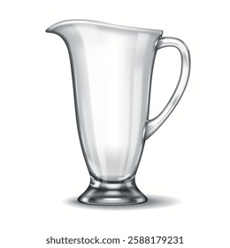 A highly detailed 3D rendering of a footed glass pitcher with a flared spout and elegant handle. The refined transparency and reflections add to its luxurious appearance.