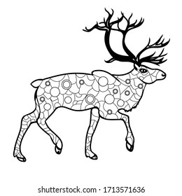 Highly detailed abstract deer illustration. Animal patterns with hand-drawn doodle waves and lines. Vector illustration in bright colors