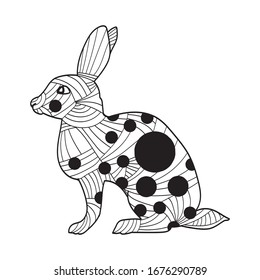 Highly detailed abstract rabbit illustration. Animal patterns with hand-drawn doodle waves and lines. Vector illustration in bright colors