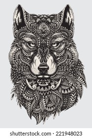 Highly detailed abstract wolf illustration