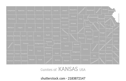 Highly Detailed Administrative Map Kansas Us Stock Vector (Royalty Free ...