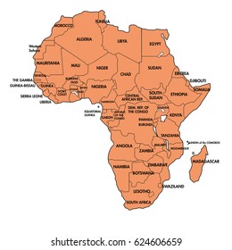 Highly detailed Africa map with all countries. Vector Illustration