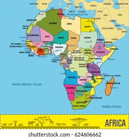 Highly Detailed Africa Map With All Countries. Vector Illustration