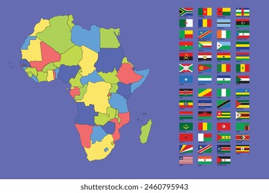 Highly detailed Africa map with flags of countries. Vector illustration.