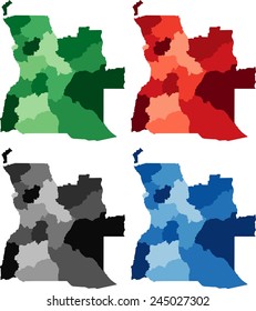 Highly Detailed Angola political map in four different color. Isolated, editable.