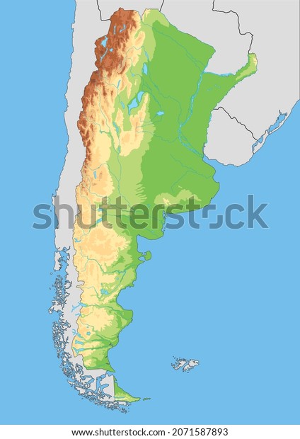 Highly Detailed Argentina Physical Map Stock Vector (Royalty Free ...