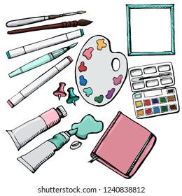 Highly detailed artists supplies icons set