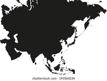 Highly Detailed Asia Map Silhouette.