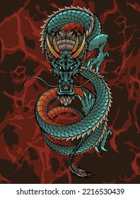 Highly detailed Asian dragon tattoo illustration