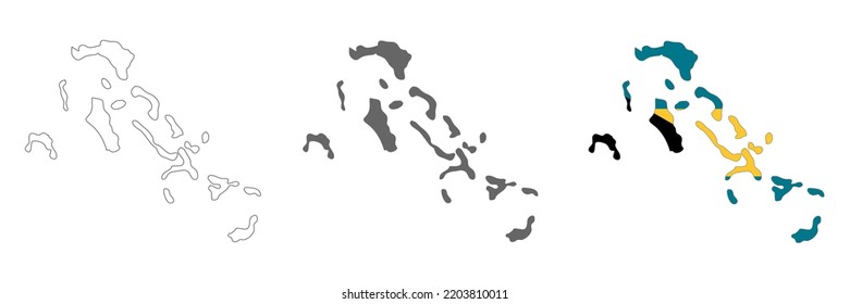 Highly detailed Bahamas map with borders isolated on background