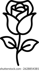 Highly detailed black silhouette of a beautiful red rose with delicate petals