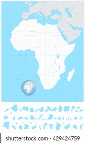 Highly detailed blank outline map of Africa with separated layers.
