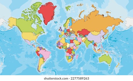 Highly detailed blank World Map vector illustration with different colors for each country. Editable and clearly labeled layers.