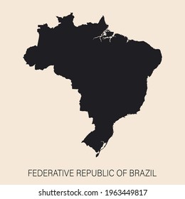 Highly detailed Brazil map  with borders isolated on background