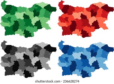 Highly Detailed Bulgaria political map in four different color. Isolated, editable.