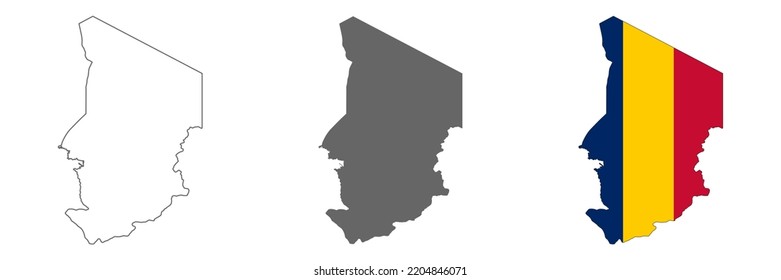 Highly detailed Chad map with borders isolated on background