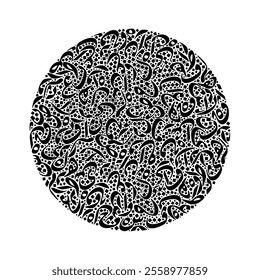 A highly detailed circular pattern featuring Arabic letters in the elegant Riqa calligraphy style. for use in Islamic art projects, textile prints, decorative designs, and cultural branding. 