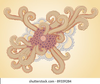 Highly detailed classic organic fractal decoration with a lot of graphic spiral into an oriental color composition