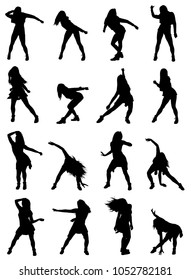 Highly detailed collection of woman poses dancing jazz dance silhouettes set. Easy editable layered vector illustration.