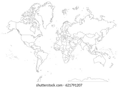 Highly detailed contour world map. Vector illustration.