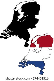 Highly Detailed Country Silhouette With Flag - Netherlands