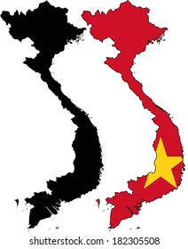 Highly Detailed Country Silhouette With Flag - Vietnam