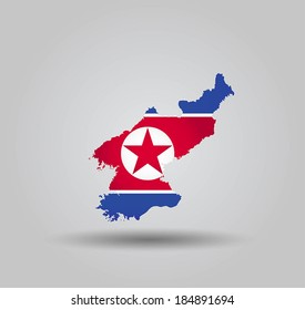 Highly Detailed Country Silhouette With Flag and 3D effect - North Korea