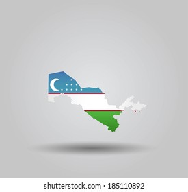 Highly Detailed Country Silhouette With Flag and 3D effect - Uzbekistan