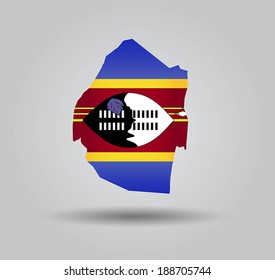 Highly Detailed Country Silhouette With Flag and 3D effect - Swaziland