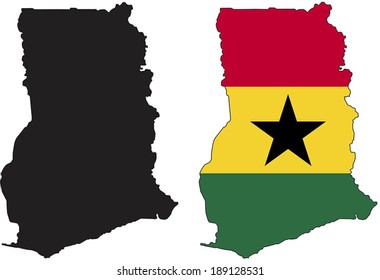 Highly Detailed Country Silhouette With Flag - Ghana