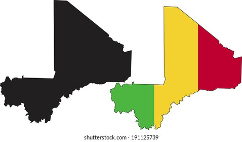 Highly Detailed Country Silhouette With Flag - Mali