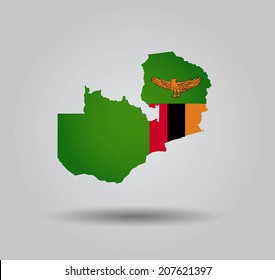 Highly Detailed Country Silhouette With Flag and 3D effect - Zambia