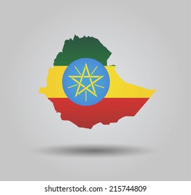 Highly Detailed Country Silhouette With Flag and 3D effect - Ethiopia