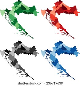 Highly Detailed Croatia political map in four different color. Isolated, editable.