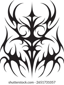 Ilustração vetorial de cibersigilismo altamente detalhada combinando influências neotípicas, ocultas e futuristas. Ideal para tatuagens, cartazes de arte escura, designs de moda, capas de álbuns ou branding inspirado em Y2K.