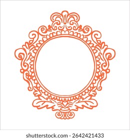 Highly detailed and decorative vintage frame vector hand-drawn illustration with ornate baroque-inspired patterns. Symmetrical design, circular center