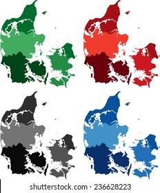 Highly Detailed Denmark political map in four different color. Isolated, editable.