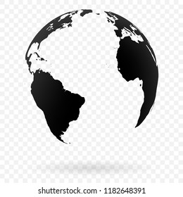 Highly detailed Earth globe symbol, Arabian countries, China, India. Black on white background.
