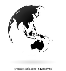 Highly Detailed Earth Globe Symbol, Australia, Indian And Pacific Oceans. Black On White Background.