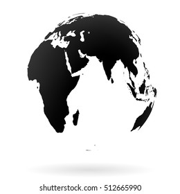 Highly detailed Earth globe symbol, Arabian countries, China, India. Black on white background.