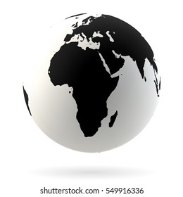 Highly detailed Earth globe symbol, Africa and Middle East. Black on white background.