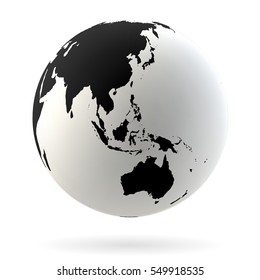 Highly detailed Earth globe symbol, Australia, Indian and Pacific oceans. Black on white background.