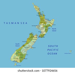 Highly detailed editable political map with separated layers. New Zealand.