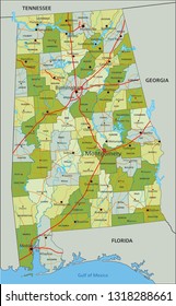 Highly detailed editable political map with separated layers. Alabama