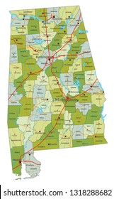 Highly detailed editable political map with separated layers. Alabama