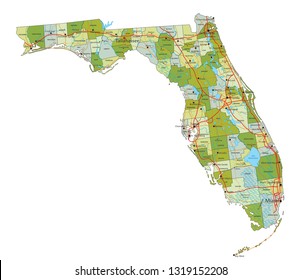 Highly detailed editable political map with separated layers. Florida