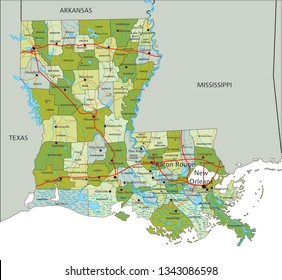 Highly detailed editable political map with separated layers. Louisiana.